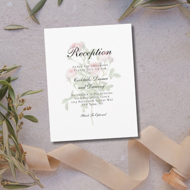Carte D'accompagnement Roses Roses Rose Floral Traditionnel Mariage Récep (Faded Pink Roses Watercolor Floral Wedding Reception card.)