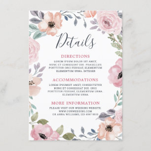 Carte D'accompagnement Roses roses rose pâle Midsummer Détails du Mariage