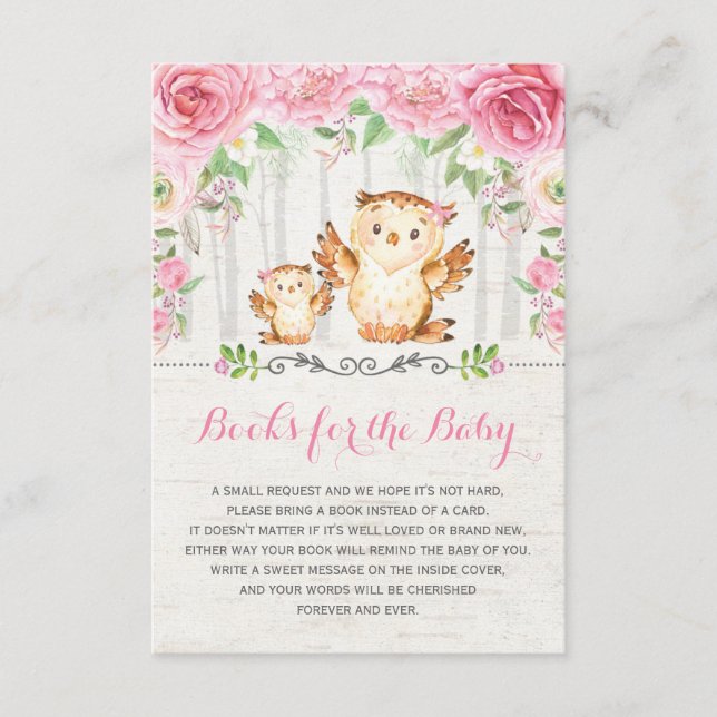Carte D'accompagnement Roses roses roses Baby Girl Owl Apporter un livre  (Devant)