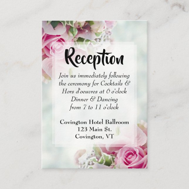 Carte D'accompagnement Roses Roses Roses Grandes Script Mariage Réception (Devant)