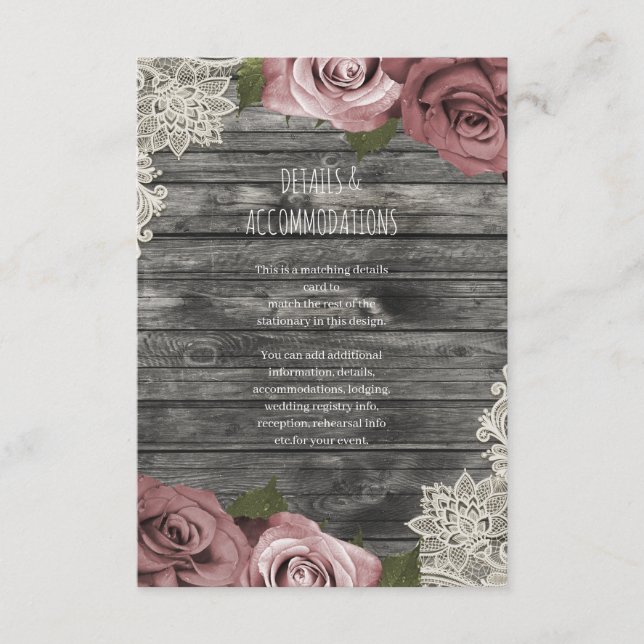 Carte D'accompagnement Roses Roses Roses Roses Roses Gris Rustique Détail (Devant)