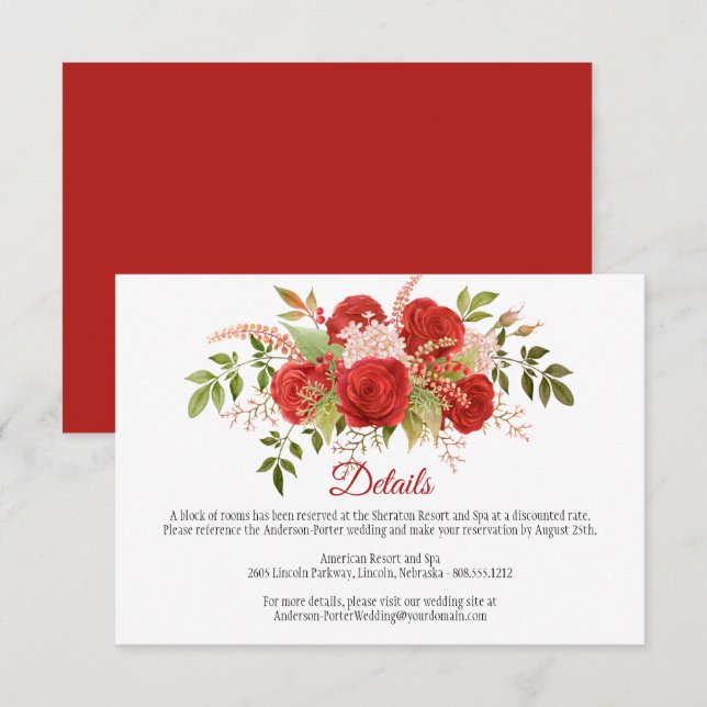 Carte D'accompagnement Roses rouges d'hiver et détails de verdure | (Devant / Derrière)