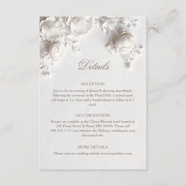 Carte D'accompagnement Roses sauvages 3D blanches (Devant)