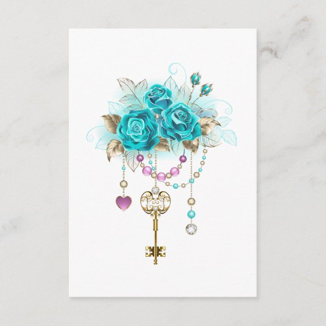 Carte D'accompagnement Roses turquoise avec touches (Devant)