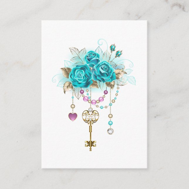Carte D'accompagnement Roses turquoise avec touches (Devant)