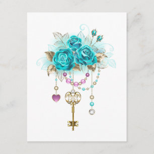 Carte D'accompagnement Roses turquoise avec touches