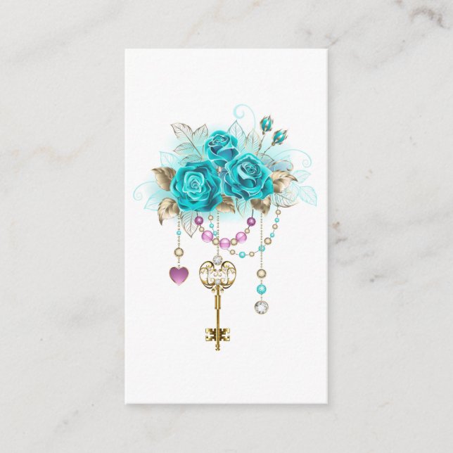 Carte D'accompagnement Roses turquoise avec touches (Devant)