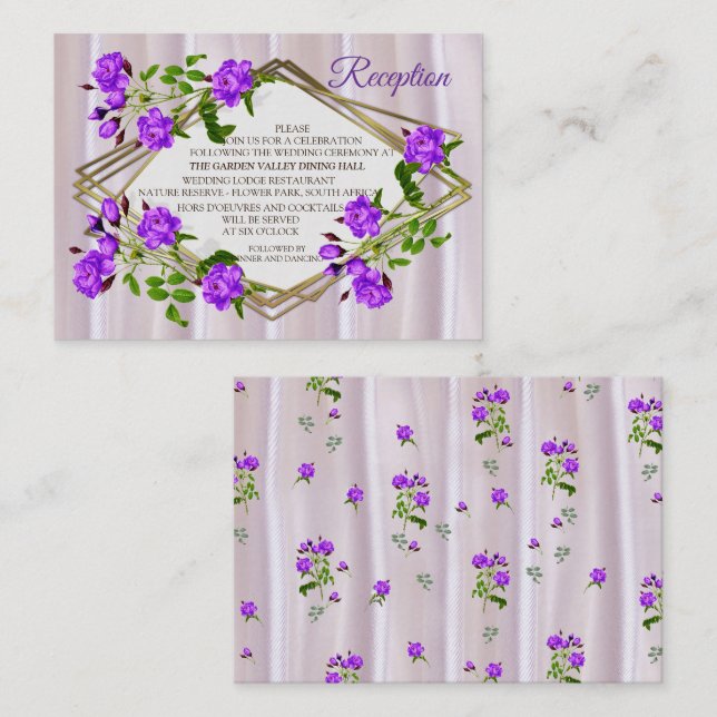 Carte D'accompagnement Roses violets d'aquarelle violette sur soie rose (Devant / Derrière)