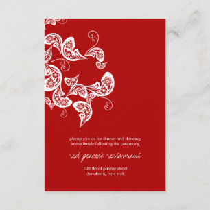 Carte D'accompagnement Rouge Floral Boho Paon Chic Oriental Mariage Asiat