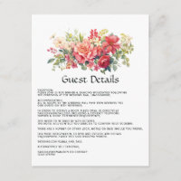 Rouge, rose et vert floral détails pour invités de