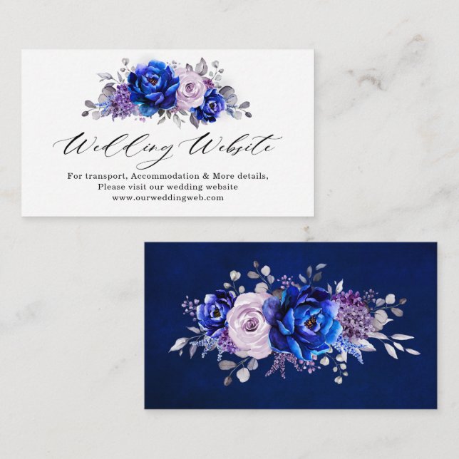 Carte D'accompagnement Royal Blue Lilac Purple Floral Détails du site web (Devant / Derrière)