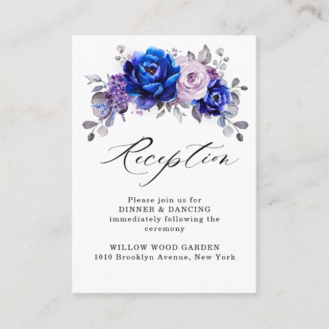 Carte D'accompagnement Royal Blue Lilac Purple Floral Mariage Réception E (Devant)