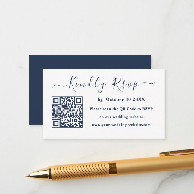 Carte D'accompagnement Royal Blue Navy Code Qr Rsvp Mariage moderne (Devant/Arrière en situation)