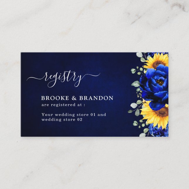 Carte D'accompagnement Royal Blue Rustic Mariage de tournesol Enclo (Devant)