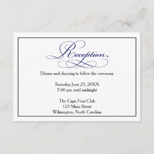 Carte D'accompagnement Royal Blue Script Wedding Réception Détails Card