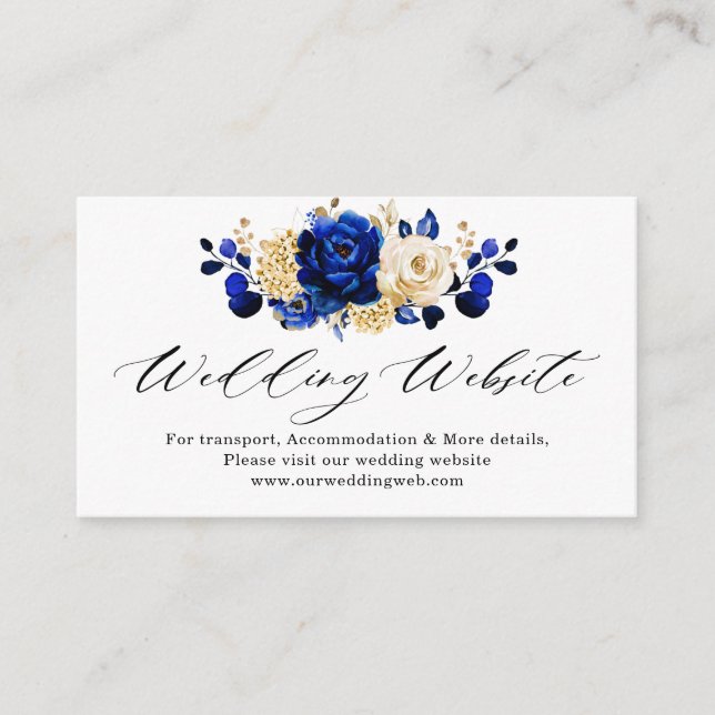 Carte D'accompagnement Royal Blue Yellow Gold Floral Détails du site Web (Devant)