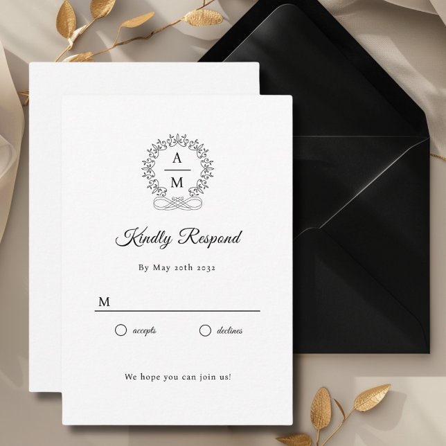 Carte D'accompagnement Royal, Élégant, Mariage RSVP (Monogram, Royal, Elegant, White, Wedding RSVP Cards with scripted font. Personalized in minutes.)
