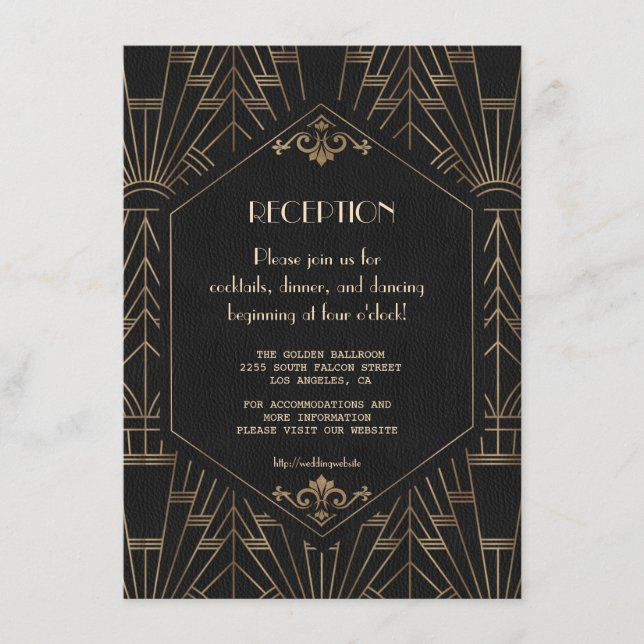 Carte D'accompagnement Royal Gold Black Great Gatsby Réception de mariage (Devant)