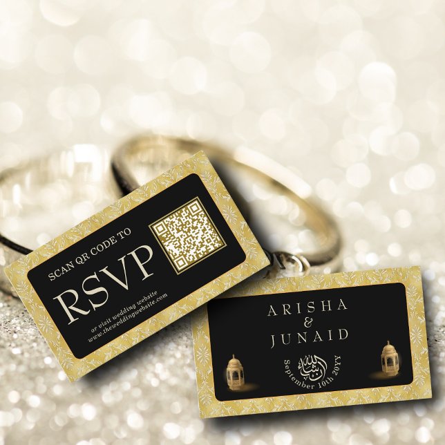 Carte D'accompagnement Royal Gold Damask Muslim QR Code RSVP Wedding Webs (Créateur téléchargé)