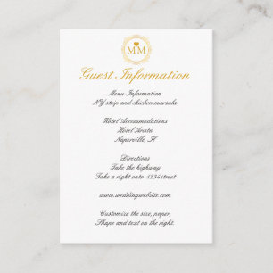Carte D'accompagnement Royal Mariage Gold Script Informations clients
