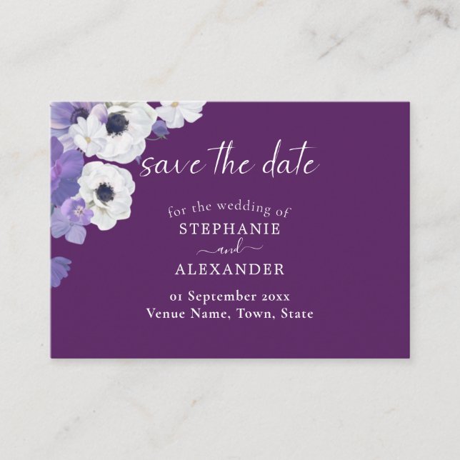 Carte D'accompagnement Royal Purple Floral Enregistrer la date (Devant)