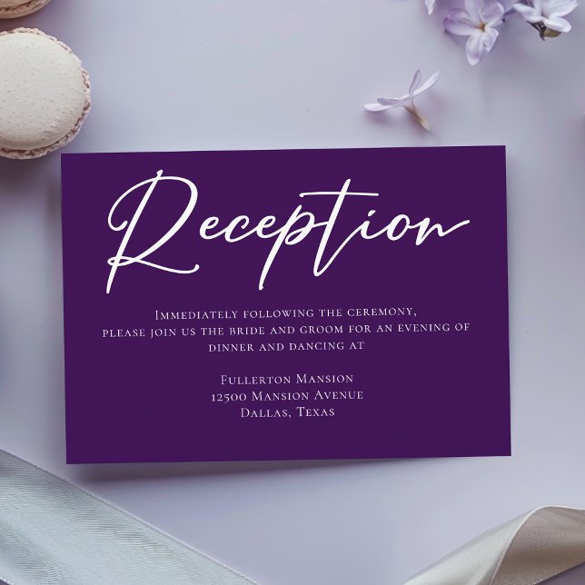 Carte D'accompagnement Royal Purple White Typographie Réception de mariag (Créateur téléchargé)