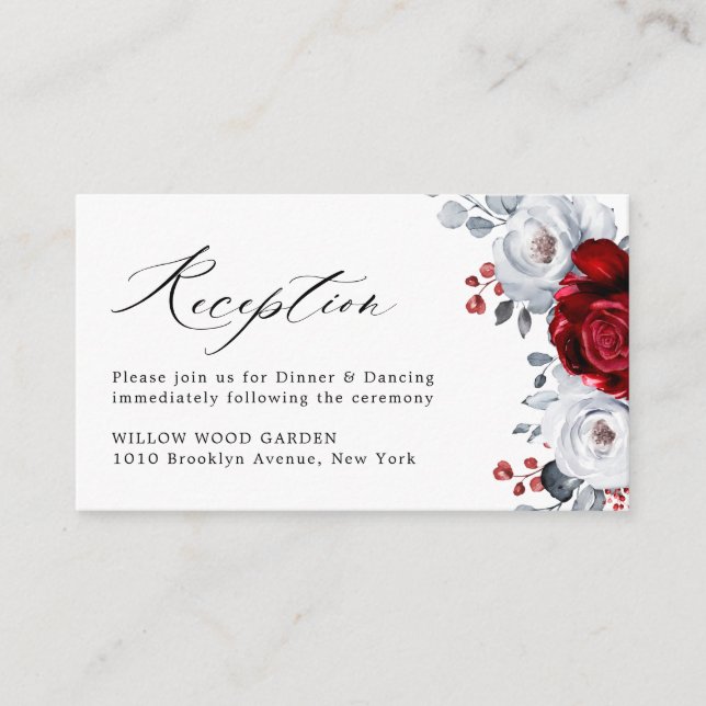Carte D'accompagnement Royal Rouge Blanc argent métal Mariage floral (Devant)