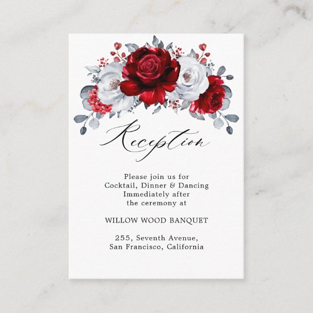 Carte D'accompagnement Royal Rouge Blanc argent métal Mariage floral (Devant)