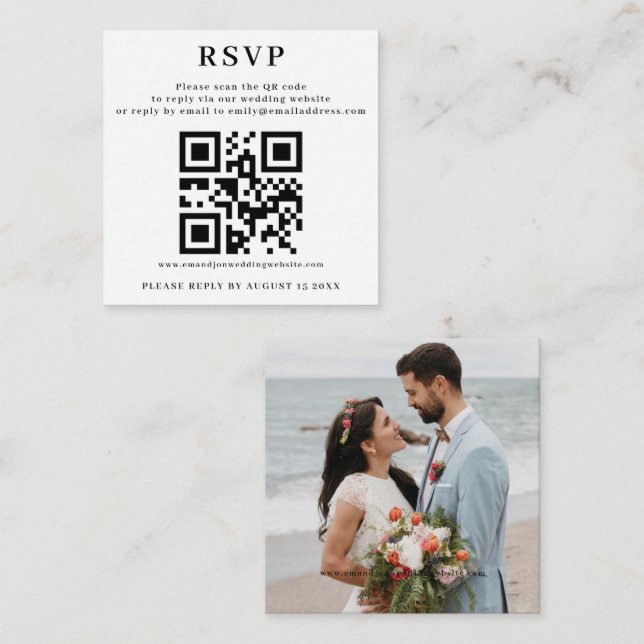 Carte D'accompagnement RSVP avec QR Code pour le site Mariage (Devant / Derrière)