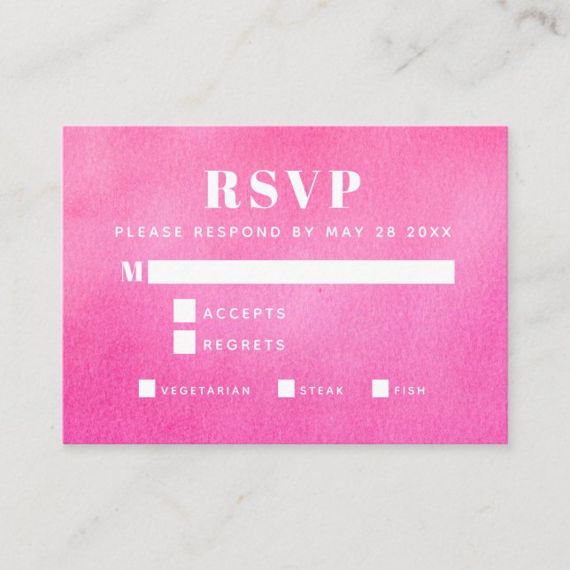 Carte D'accompagnement RSVP chic tendance aquarelle rose moderne pour rep (Devant)