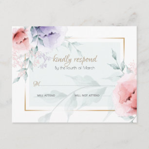 Carte D'accompagnement RSVP   Corail tendance et Lilac Aquarelle Peonies