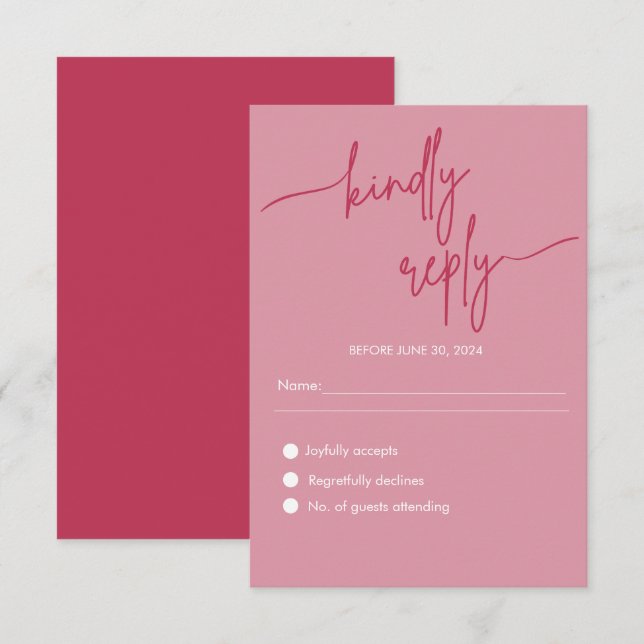 Carte D'accompagnement RSVP de mariage rose magenta minimaliste moderne (Devant / Derrière)