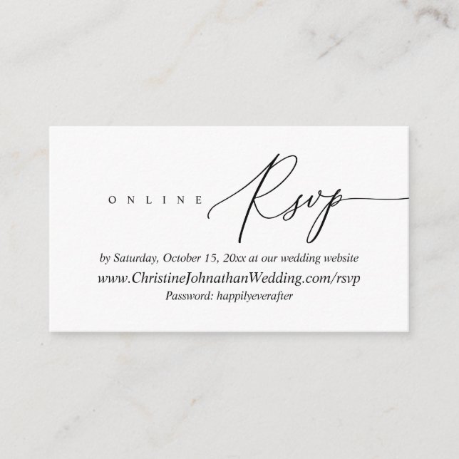 Carte D'accompagnement RSVP en ligne, Black script Enclosure moderne (Devant)