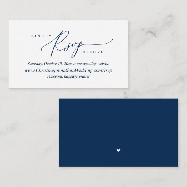Carte D'accompagnement RSVP en ligne, Moderne Simple Navy Bleu Script (Devant / Derrière)