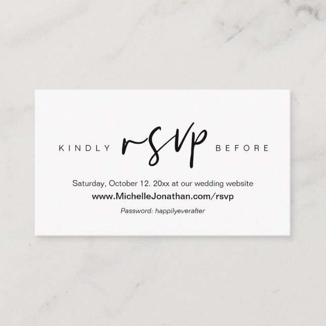 Carte D'accompagnement RSVP en ligne, site Mariage, mot de passe, rappel (Devant)