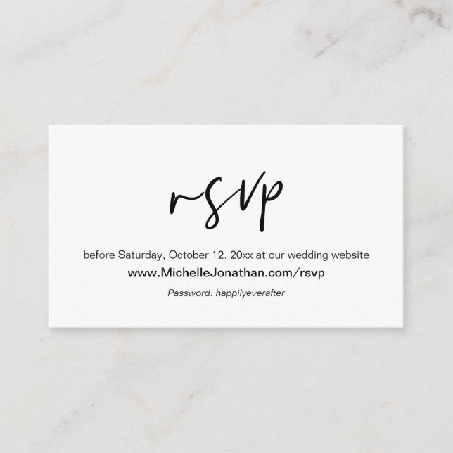 Carte D'accompagnement RSVP en ligne, site Mariage, mot de passe, rappel (Devant)