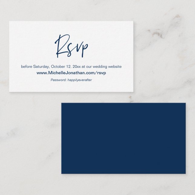 Carte D'accompagnement RSVP en ligne, site Mariage, rappel de mot de pass (Devant / Derrière)