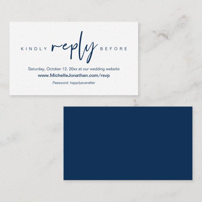 Carte D'accompagnement RSVP en ligne, site web de mariage, mot de passe,  (Devant / Derrière)