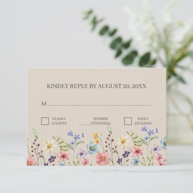 Carte D'accompagnement RSVP Fleur sauvage traditionnel simple (Debout devant)