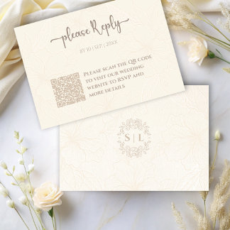 Carte D'accompagnement RSVP floral minimal | Mariage de code QR
