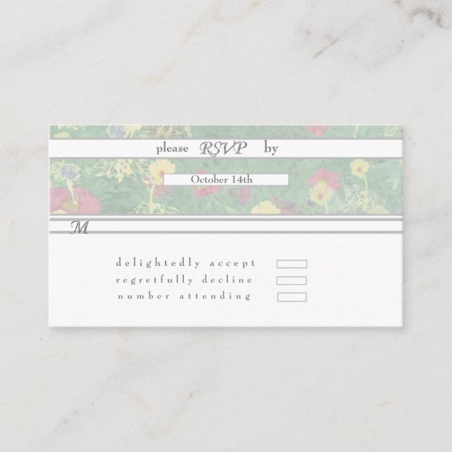 Carte D'accompagnement RSVP Mariage floral vert argenté (Devant)