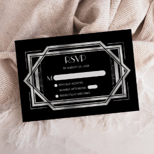 Carte D'accompagnement RSVP Mariage Noir Argent Déco des Années 1920