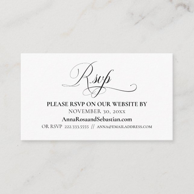 Carte D'accompagnement *~* RSVP Mariage Site Web Détails Boîtier simple (Devant)
