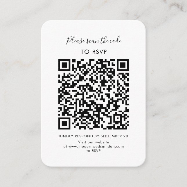 Carte D'accompagnement RSVP minimal avec script de code QR (Devant)