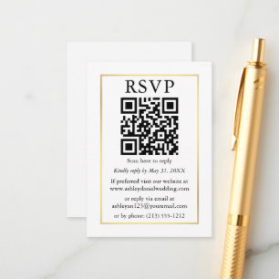 Carte D'accompagnement RSVP minimaliste simple Mariage QR Gold Frame