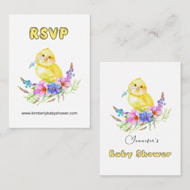 Carte D'accompagnement RSVP Online Little Chick Baby shower Website (Devant / Derrière)