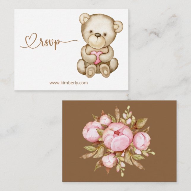 Carte D'accompagnement RSVP Online Teddy Bear Bear Baby shower Ours Bébé (Devant / Derrière)