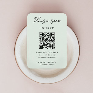 Carte D'accompagnement RSVP pour mariage   QR Code Moderne Minimal Sage V