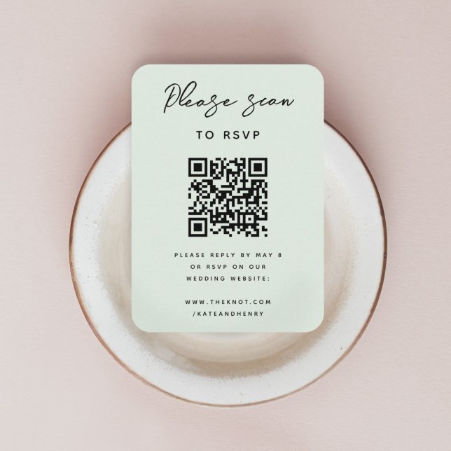 Carte D'accompagnement RSVP pour mariage | QR Code Moderne Minimal Sage V (Créateur téléchargé)