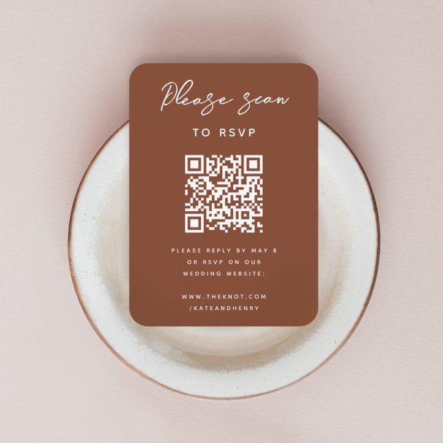 Carte D'accompagnement RSVP pour mariage | QR Code Moderne Rust Terracott (Créateur téléchargé)